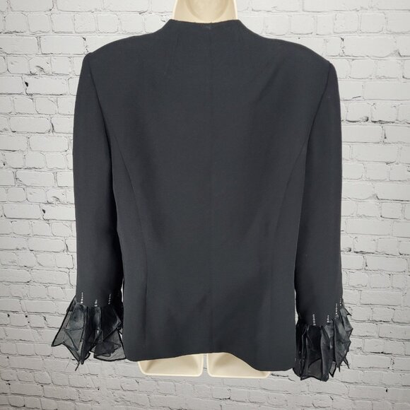 Serafina Black Open Rhinestone Ruffle Cuff Shoulder Pads Lined Jacket Size 14 - Picture 2 of 12